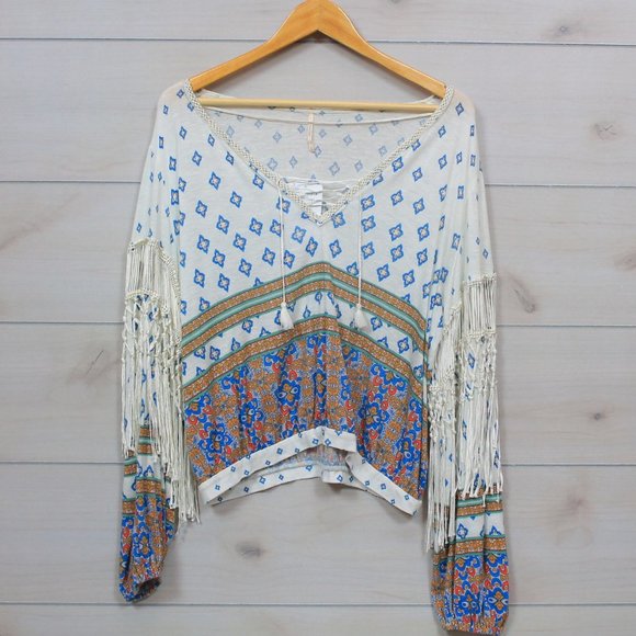 Free People Fringe Macra Maze Me Boho Blouse - Picture 5 of 9